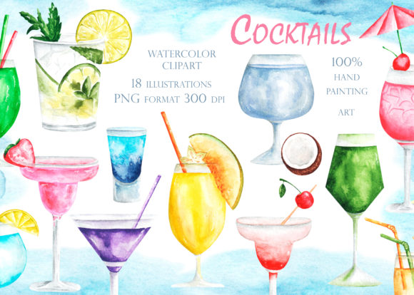 Cocktails Watercolor Clipart: Mojito Illustrations for Real Business Branding