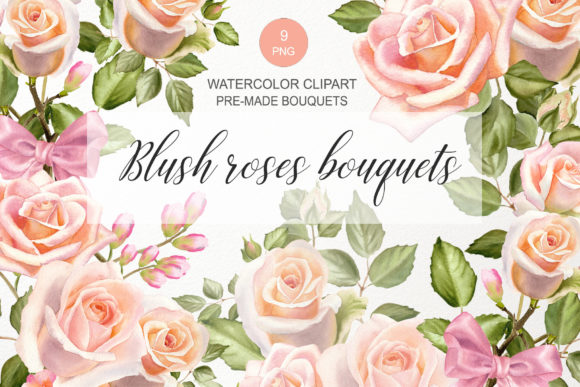 Elegant Watercolor Blush Rose Bouquets Clipart for Soft Brand Illustrations