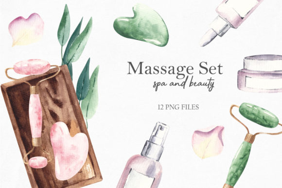 Elegant Watercolor Gua Sha Roller Illustrations for Local Branding