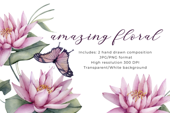 Elegant Watercolor Protea and Water Lily Clipart for Soft, Organic Branding