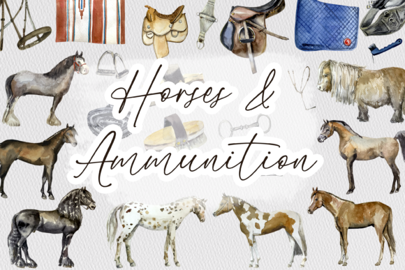 Equestrian Watercolor Clip Art Set