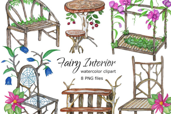 Fairy Interior Watercolor Clipart for Etsy & Digital Sellers