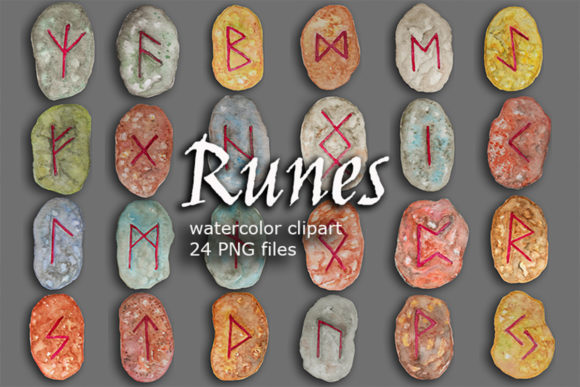 h1Runes Futhark Viking Watercolor Clipart for Branding & Marketing Visuals