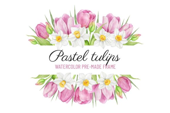 h1Watercolor Tulip, Daffodil Spring Frame Illustrations for Branding & Marketing/h1