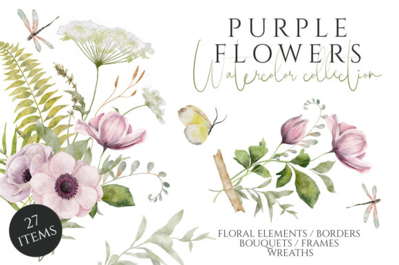 Purple Flowers Watercolor Set: A Soft, Elegant Illustration Bundle for Branding and Creative Design