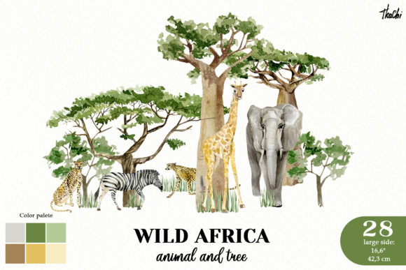 Safari Wild Animals Watercolor Embroidery Set