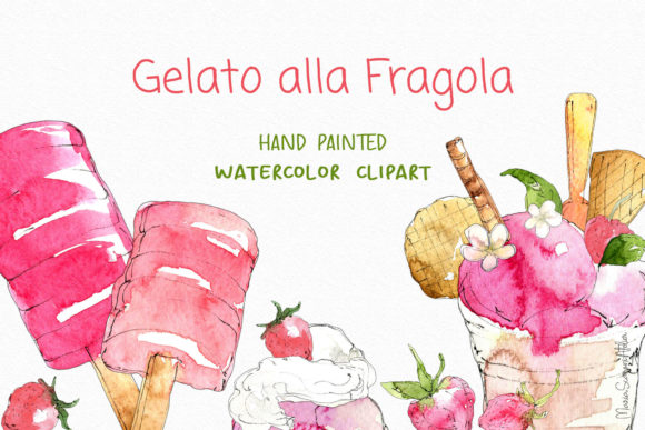 Strawberry Ice Cream Watercolor Clipart for Branding & Marketing