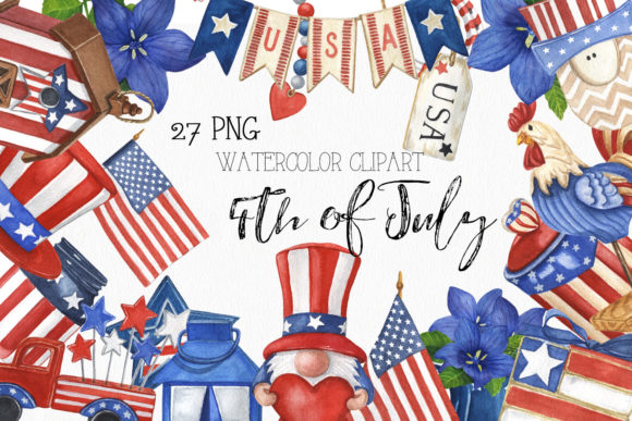 Watercolor 4th of July Clipart for Branding and Seasonal Design Projects