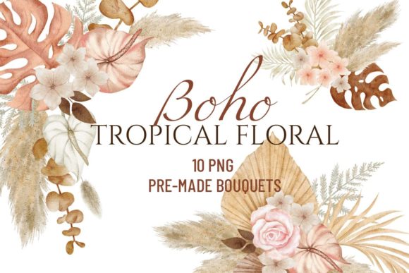 Watercolor Boho Tropical Floral Bouquets Illustrations Review for Digital Sellers