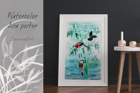 Watercolor Clipart Birds Asian Landscape: Illustrations That Elevate Editorial Design