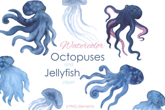 Watercolor Clipart Octopus and Jellyfish Illustrations for Crafting & Handmade Business