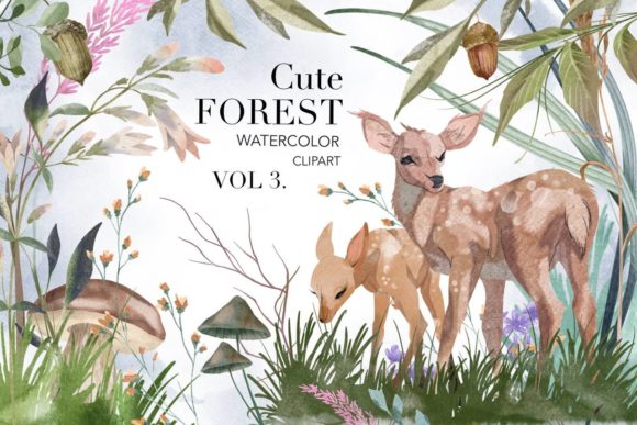 Watercolor Cute Forest Elements Clipart: Illustrations for Creative Sellers