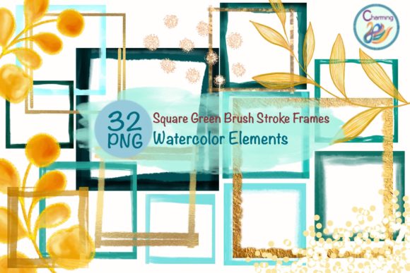 Watercolor Elements Square Green Brush: A Fresh Illustration for Organic Branding