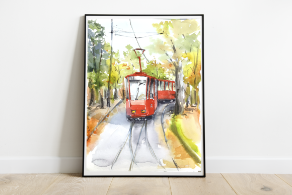 Watercolor Red Tram Print – A Versatile Illustration for Crafters & Handmade Sellers