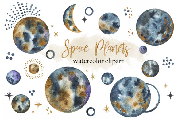 Watercolor Space Planets Clipart, Galaxy Illustrations for Crafters & Etsy Sellers