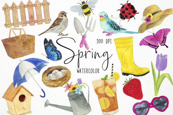 Watercolor Spring Clipart for Real Embroidery Use