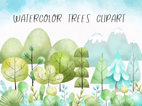 Watercolor Trees Clipart for Illustrations & Digital Product Design