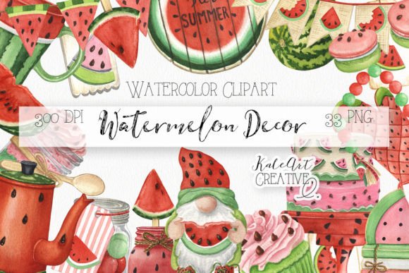 Watercolor Watermelon Decor Illustrations for Local Branding Projects