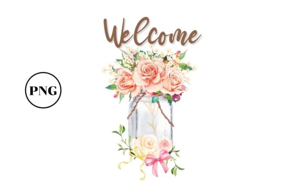 Welcome Floral Watercolor Garden Flag Illustrations for Brand Design
